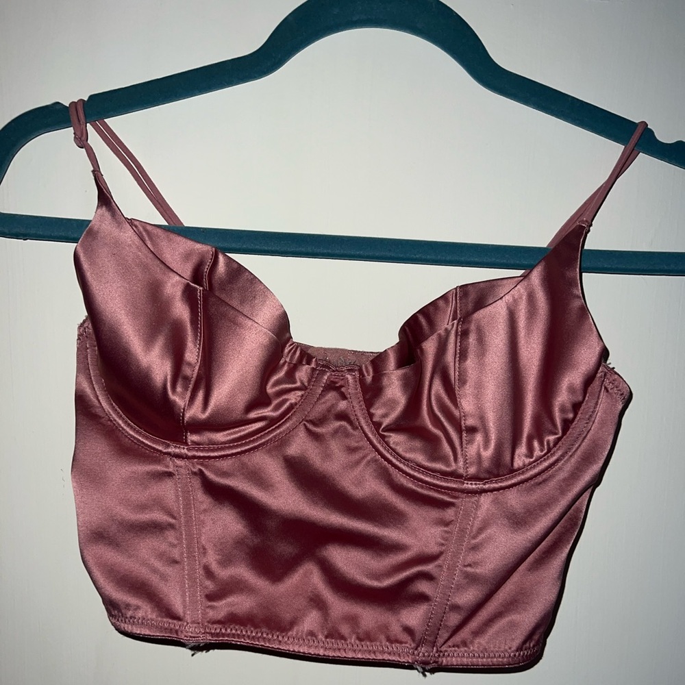 Medium but runs small, satin, pink, bra top